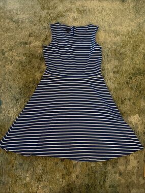 Talbots Striped Royal Blue and White A-Line Women's Dress